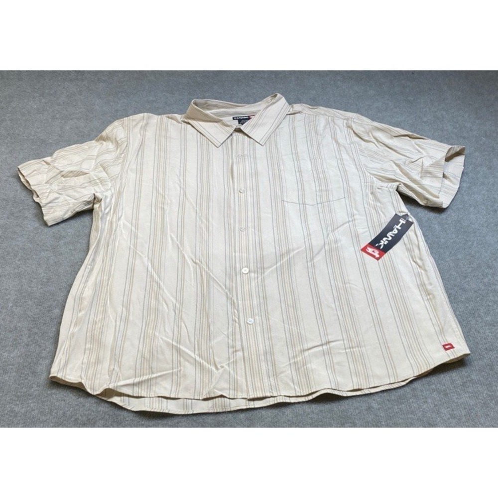 Tony Hawk Button Down Shirt Mens XL Tan Striped Short Sleeve Modal Blend NWT
